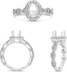 .51CT DIAMOND 14KT WHITE GOLD ROUND OVAL 3/4 ETERNITY SEMI MOUNT ENGAGEMENT RING