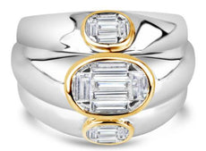 1.0CT DIAMOND 18KT 2 TONE GOLD BAGUETTE INVISIBLE PAST PRESENT FUTURE LOVE RING