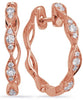 ESTATE .20CT DIAMOND 14K ROSE GOLD 3D THREE STONE INFINITY HOOP HANGING EARRINGS