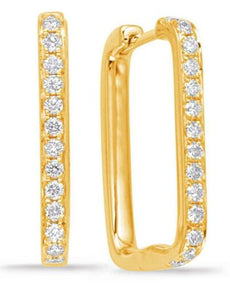 .37CT DIAMOND 14KT YELLOW GOLD 3D ROUND CLASSIC SQUARE HUGGIE HANGING EARRINGS