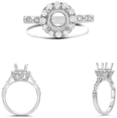 .48CT DIAMOND 14KT WHITE GOLD ROUND 4 PRONG FILIGREE SEMI MOUNT ENGAGEMENT RING