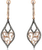 .88CT WHITE & MOCHA DIAMOND 14KT ROSE & BLACK GOLD 3D TEAR DROP HANGING EARRINGS