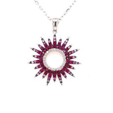 .91CT DIAMOND & AAA RUBY & PINK SAPPHIRE 18KT WHITE GOLD 3D SUNBURST FUN PENDANT