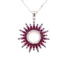 .91CT DIAMOND & AAA RUBY & PINK SAPPHIRE 18KT WHITE GOLD 3D SUNBURST FUN PENDANT