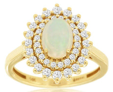 1.4CT DIAMOND & AAA OPAL 14KT YELLOW GOLD 3D CLASSIC DOUBLE HALO FLOWER FUN RING