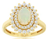 1.4CT DIAMOND & AAA OPAL 14KT YELLOW GOLD 3D CLASSIC DOUBLE HALO FLOWER FUN RING