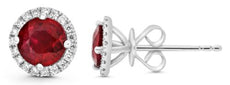 1.68CT DIAMOND & AAA RUBY 18KT WHITE GOLD 3D ROUND CLASSIC HALO MARTINI EARRINGS