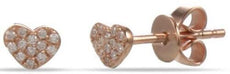 .08CT DIAMOND 14K ROSE GOLD 3D ROUND CLASSIC PAVE HEART SHAPE LOVE STUD EARRINGS