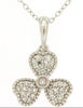 ESTATE .18CT DIAMOND 14KT WHITE GOLD HEART SHAPE CLOVER FLOWER FLOATING PENDANT