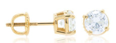 1.35CT DIAMOND 14KT YELLOW GOLD CLASSIC ROUND SOLITAIRE SCREWBACK STUD EARRINGS