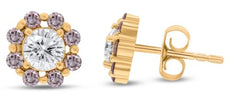 ESTATE 1.26CT WHITE & PINK DIAMOND 18KT ROSE GOLD CLASSIC FLOWER STUD EARRINGS