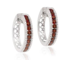 1.17CT DIAMOND & AAA RUBY 14K WHITE GOLD 3D CHANNEL HOOP HUGGIE HANGING EARRINGS