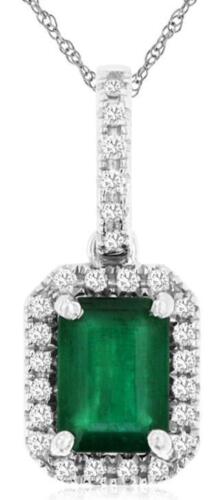 1.13CT DIAMOND & AAA EMERALD 14K WHITE GOLD EMERALD CUT OCTAGON FLOATING PENDANT