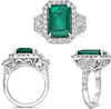 ESTATE LARGE 8.26CT DIAMOND & AAA EMERALD PLATINUM SQUARE ROUND & TRAPEZOID RING