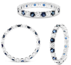 1.45CT DIAMOND & AAA SAPPHIRE 14KT WHITE GOLD 3D ROUND ETERNITY ANNIVERSARY RING