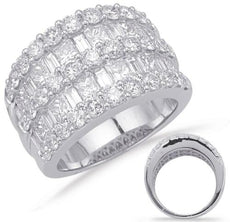 WIDE 3.88CT DIAMOND 14K WHITE GOLD 3D ROUND BAGUETTE & PRINCESS ANNIVERSARY RING