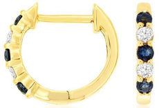 .25CT DIAMOND & AAA SAPPHIRE 14K YELLOW GOLD 3D ROUND SHARED PRONG HOOP EARRINGS