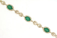 5.50CT DIAMOND & AAA EMERALD 14KT YELLOW GOLD OVAL & ROUND HALO TENNIS BRACELET