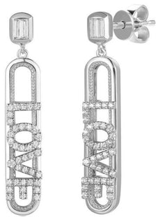 .40CT DIAMOND 14KT WHITE GOLD 3D ROUND & BAGUETTE OVAL LOVE FUN HANGING EARRINGS