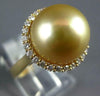 LARGE .32CT DIAMOND & AAA GOLDEN SOUTH SEA PEARL 18KT YELLOW GOLD HALO LOVE RING