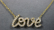 ESTATE .16CT DIAMOND 18KT YELLOW GOLD 3D CLASSIC SCRIPT LOVE NECKLACE