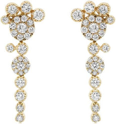 ESTATE 1.18CT DIAMOND 18K YELLOW GOLD 3D CLASSIC FLOWER JOURNEY HANGING EARRINGS