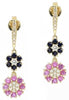 1.25CT DIAMOND & AAA PINK & BLUE SAPPHIRE 14K YELLOW GOLD 3D FLOWER FUN EARRINGS