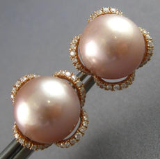 LARGE .43CT DIAMOND & AAA PINK SOUTH SEA PEARL 18KT ROSE GOLD 3D STUD EARRINGS
