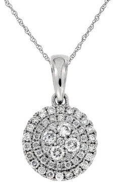 .50CT DIAMOND 14KT WHITE GOLD CLUSTER FLOWER DOUBLE HALO LOVE FLOATING PENDANT