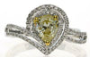 WIDE .97CT WHITE & CANARY DIAMOND 18KT 2 TONE GOLD 3D PEAR SHAPE ENGAGEMENT RING