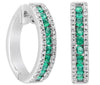 .45CT DIAMOND & AAA EMERALD 14KT WHITE GOLD 3 ROW HUGGIE FUN HANGING EARRINGS