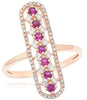 ESTATE .61CT DIAMOND & AAA RUBY 14KT ROSE GOLD 3D CLUSTER OVAL BAR LOVE RING