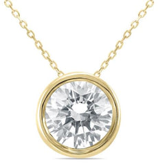 1.0CT DIAMOND 14KT YELLOW GOLD 3D ROUND SOLITAIRE BEZEL ETOILE FLOATING PENDANT