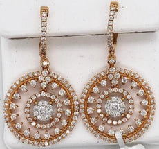 LARGE 2.47CT DIAMOND 18KT ROSE GOLD FLOWER DOUBLE CIRCULAR FUN HANGING EARRINGS