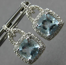 2.02CT DIAMOND AAA AQUAMARINE 14KT WHITE GOLD CUSHION LOVE KNOT HANGING EARRINGS