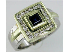 .98CT DIAMOND & AAA SAPPHIRE 14KT 2 TONE GOLD 3D SQUARE & ROUND CHANNEL FUN RING