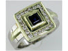 .98CT DIAMOND & AAA SAPPHIRE 14KT 2 TONE GOLD 3D SQUARE & ROUND CHANNEL FUN RING