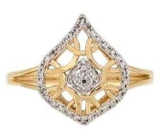 ESTATE .13CT DIAMOND 14KT 2 TONE GOLD 3D CLASSIC PAVE LEAF CRISS CROSS FUN RING