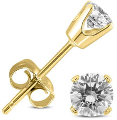 ESTATE .40CT DIAMOND 14KT YELLOW GOLD 3D CLASSIC ROUND SOLITAIRE STUD EARRINGS