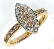 .41CT WHITE & PINK DIAMOND 18K WHITE & ROSE GOLD MARQUISE FILIGREE MILGRAIN RING