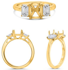 1.03CT DIAMOND 18K YELLOW GOLD 3D EMERALD CUT 3 STONE SEMI MOUNT ENGAGEMENT RING