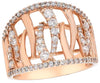 WIDE .83CT DIAMOND 14KT ROSE GOLD 3D GRADUATING MULTI ROW CRISS CROSS FUN RING