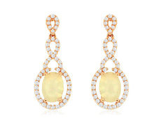 1.42CT DIAMOND & AAA OPAL 14KT ROSE GOLD OVAL & ROUND INFINITY HANGING EARRINGS