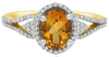 ESTATE 1.30CT DIAMOND & AAA CITRINE 14K 2 TONE GOLD OVAL & ROUND FLORAL FUN RING