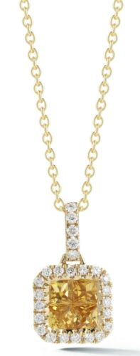.78CT DIAMOND & AAA YELLOW SAPPHIRE 14KT YELLOW GOLD PRINCESS FLOATING PENDANT