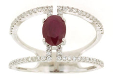 1.25CT DIAMOND & AAA RUBY 14KT WHITE GOLD OVAL & ROUND DOUBLE V SHAPE FUN RING