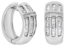 ESTATE .50CT DIAMOND 14KT WHITE GOLD BAGUETTE CLASSIC 3 ROW HUGGIE FUN EARRINGS