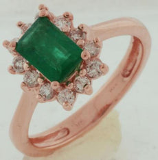 1.42CT DIAMOND & AAA EMERALD 14KT ROSE GOLD ROUND & EMERALD CUT ENGAGEMENT RING
