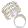 LARGE 2.19CT DIAMOND 14KT 2 TONE GOLD 3D CLASSIC MULTI ROW PAVE ANNIVERSARY RING