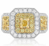 ESTATE 2.44CT WHITE & FANCY YELLOW DIAMOND 18KT 2 TONE GOLD HALO ENGAGEMENT RING